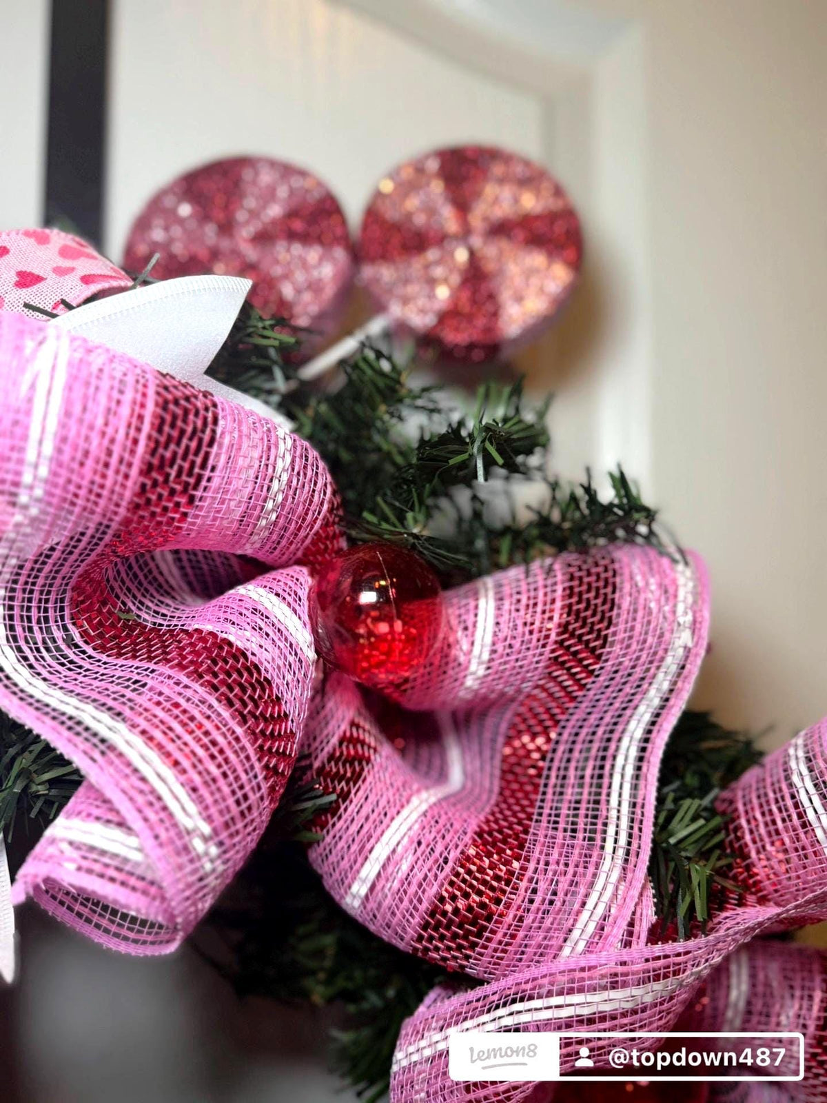Valentine’s Day Candy Wreath, Sweetheart Conversation Heart Door Decor , Pink and Red Valentine Front Door Hanging Wreath