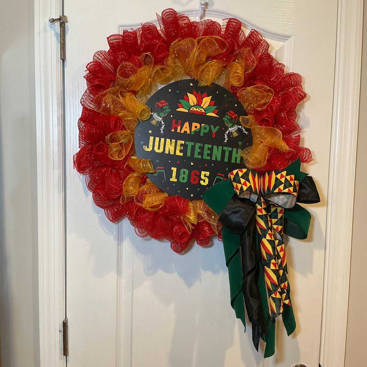 Happy Juneteenth 1865 Wreath, Kente Print Red Gold, African American Heritage June 19 Gift