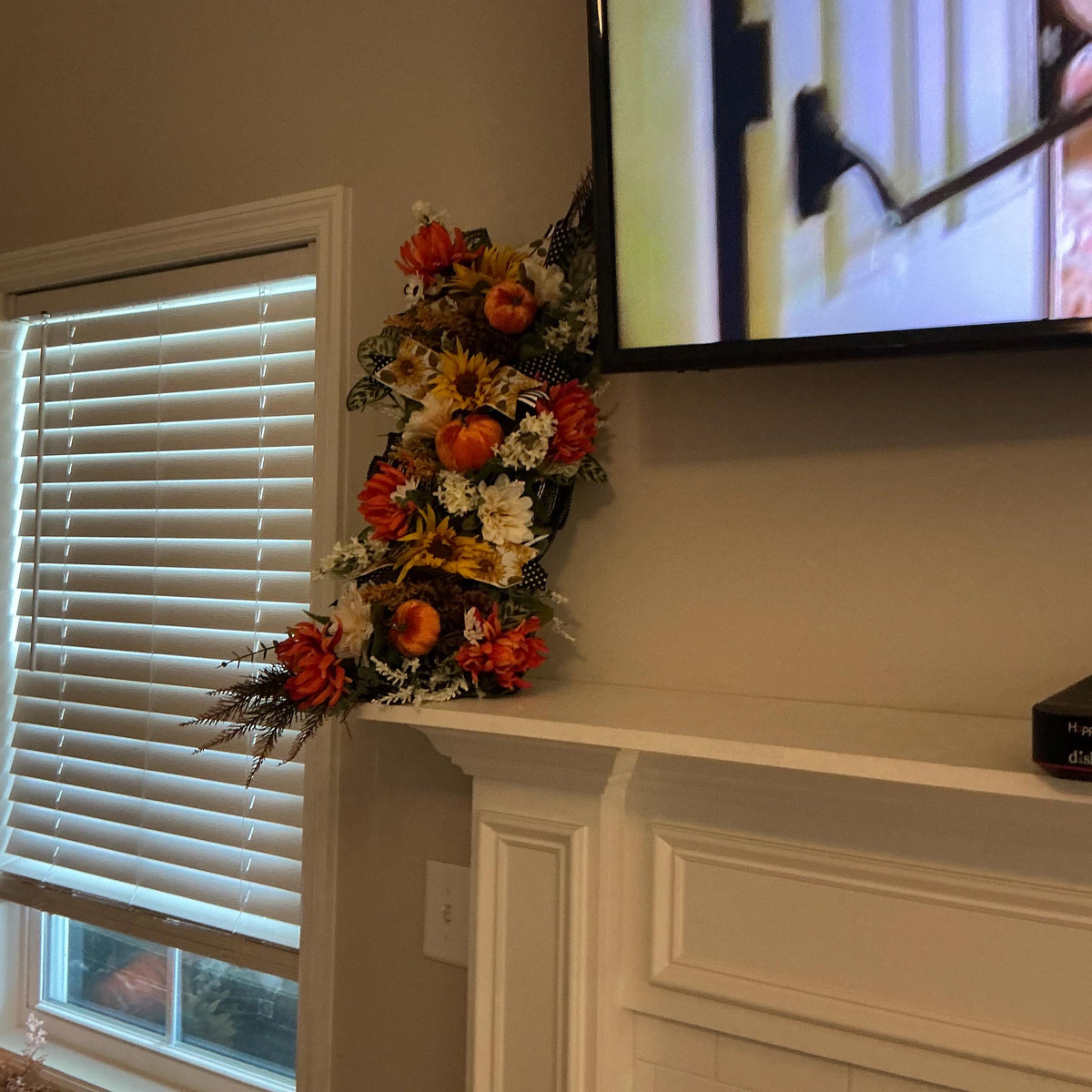 Fall Sunflower Door Swag, 22 Inch Pumpkin Floral Farmhouse Hanging Decor