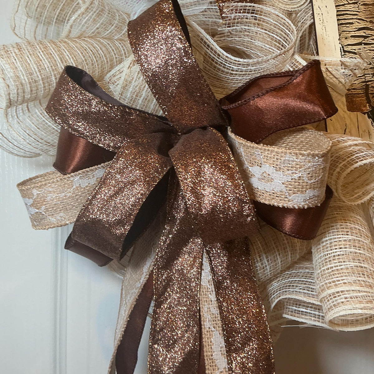 Brown Cream Cross Wreath, Rustic Farmhouse Faith Decor, Religious Christian Church Entryway Sign