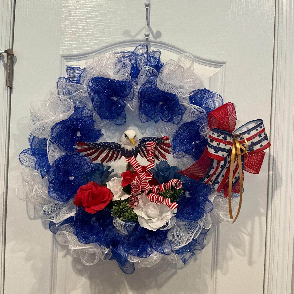 America 250th Anniversary Patriotic Eagle Wreath, Red White Blue Front Door Decor