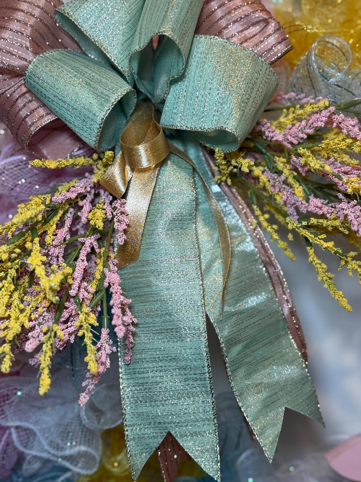 Pastel Easter Bunny Mesh Wreath ,Pastel Spring Front Door Decor, Farmhouse Easter Door Hanger