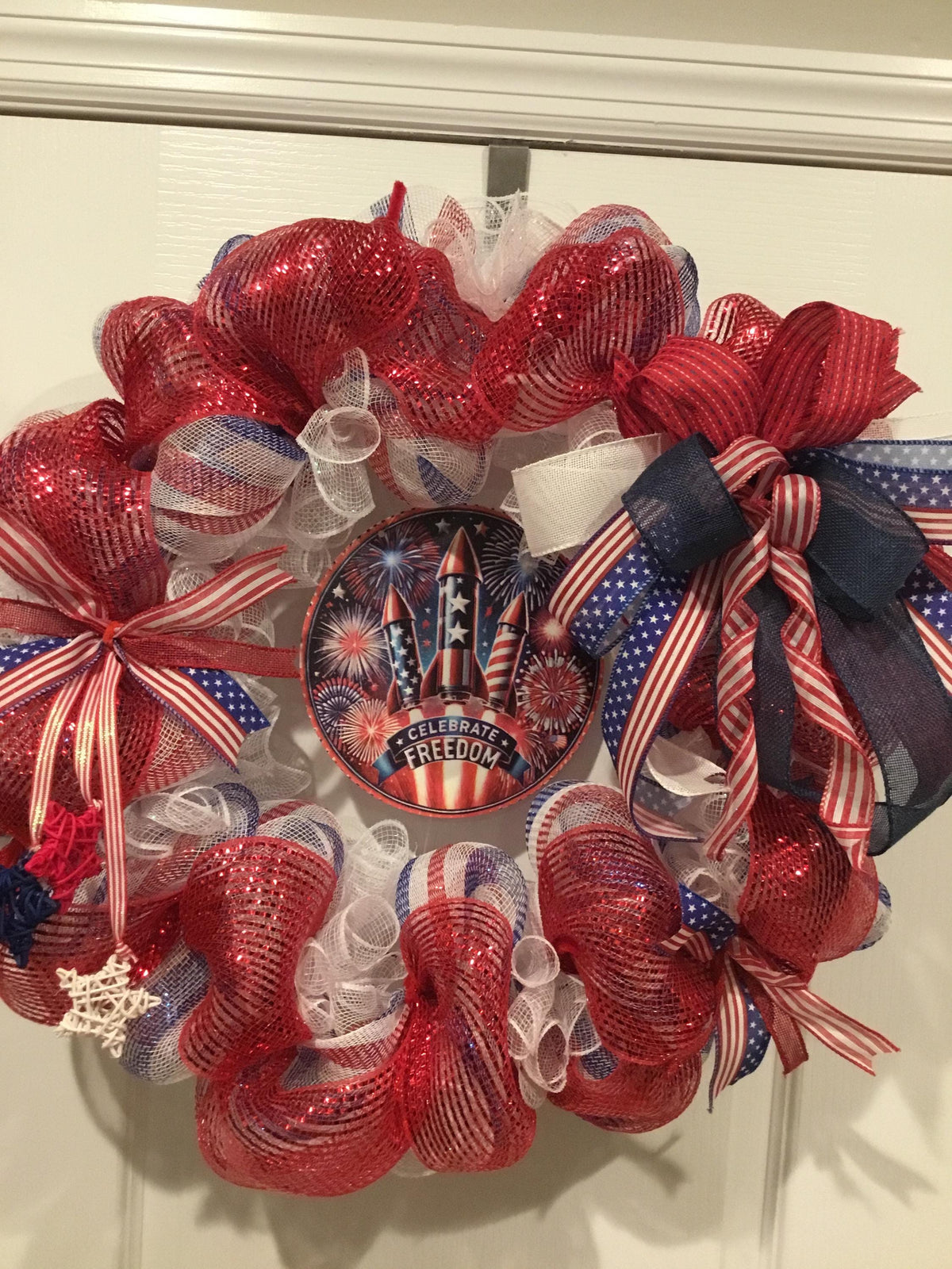 Celebrate Freedom Americana Door Sign, Red White Blue Fourth of July Decor