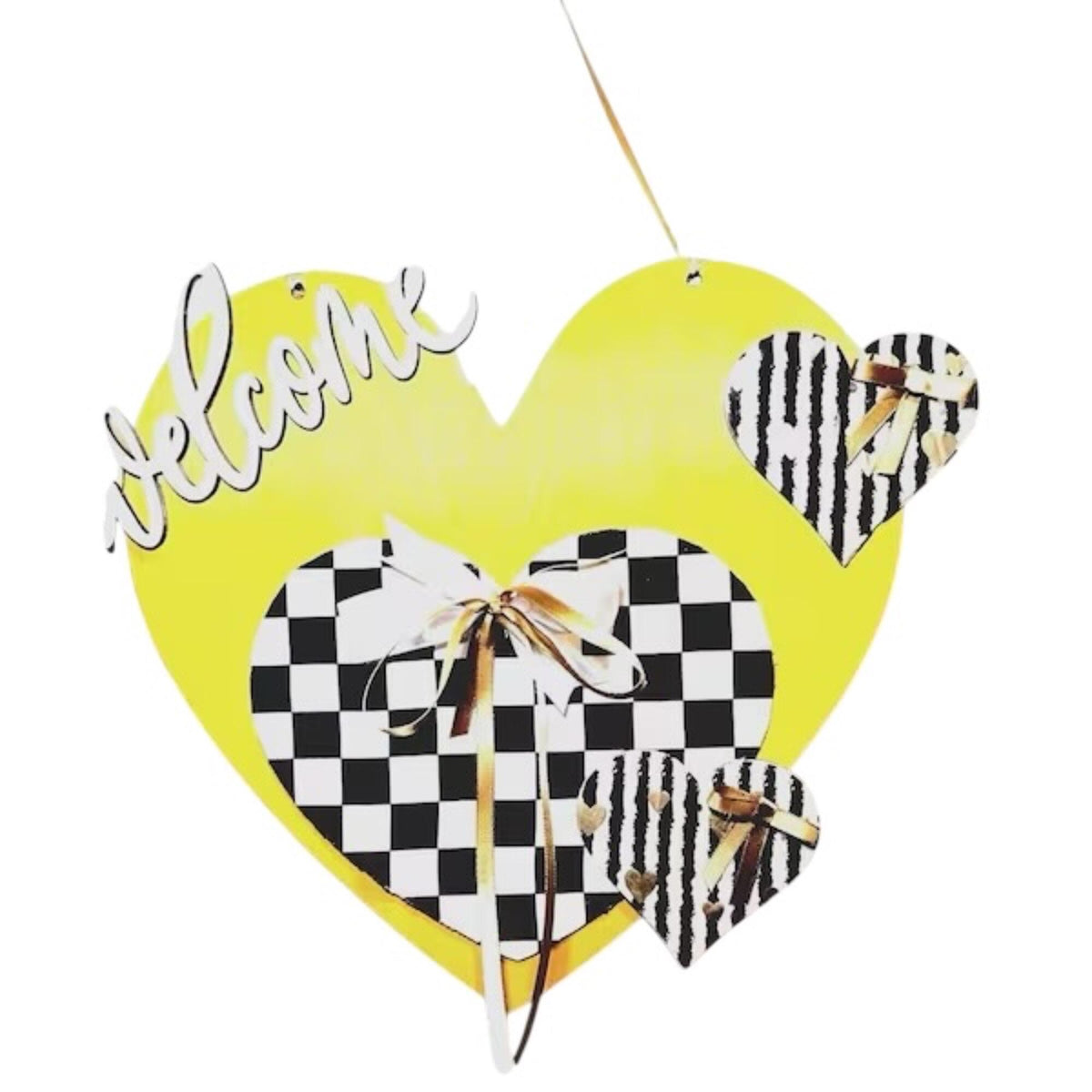 Farmhouse Welcome Heart Door Hanger - Rustic Striped Decor