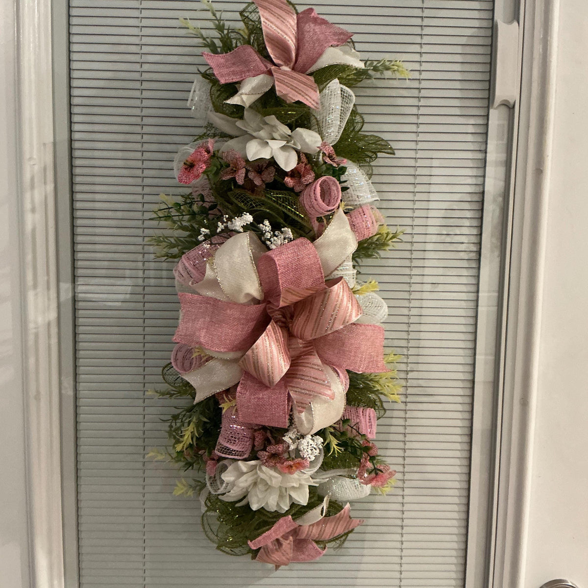 Pink Spring Table Centerpiece, Shabby Chic Floral Swag