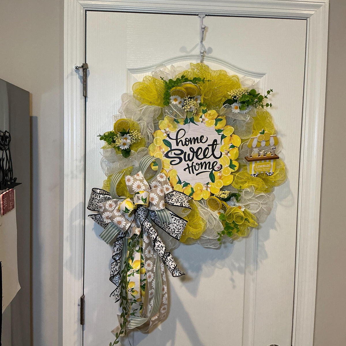 Lemon Deco Mesh Wreath, 18 Inch Home Sweet Home Sign with Daisy Bow