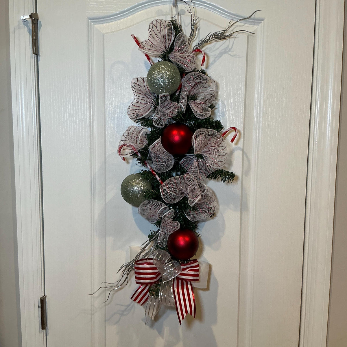 Handcrafted 24 Inch Candy Cane Christmas Swag, Red White Holiday Door Decor — photo 3