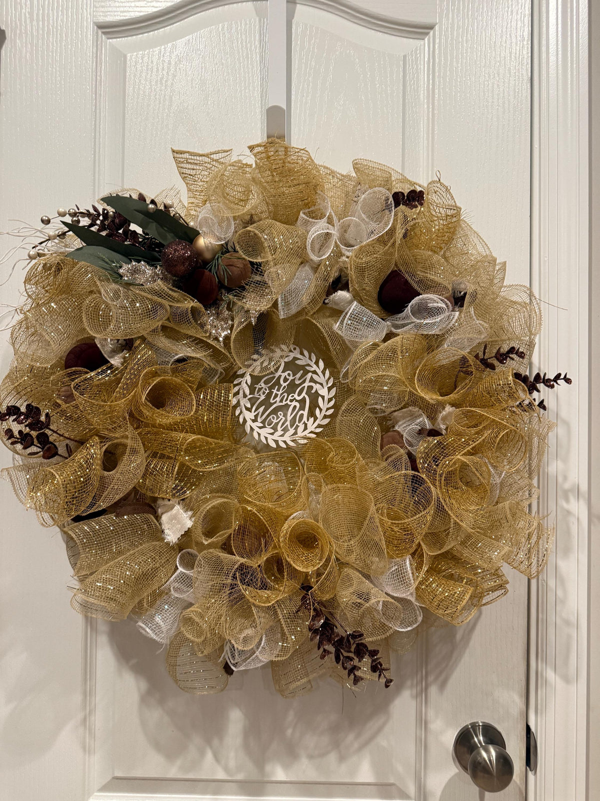 This communication Joy to the world, Christmas decoration door, wreath burgundy, gold, white farmhouse, Christmas decor 18 inch — photo 4