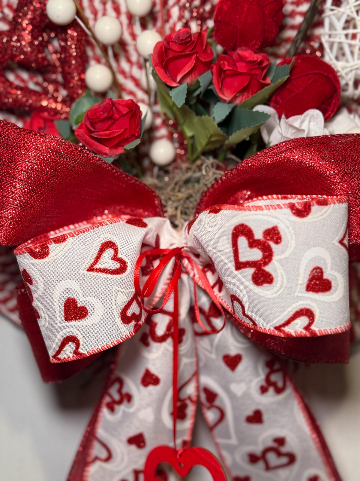 Handmade Valentine Wreath: Red & White Heart Door Decor