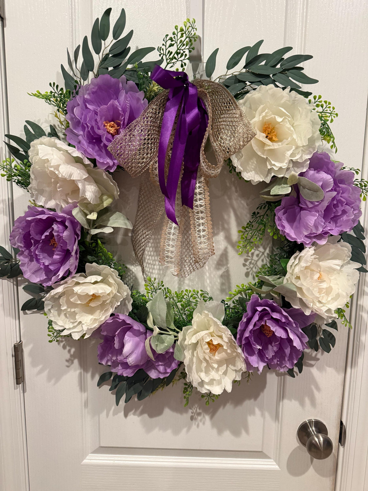 20 Inch Lavender Cream Peony Wreath, Elegant Floral Front Door Decor