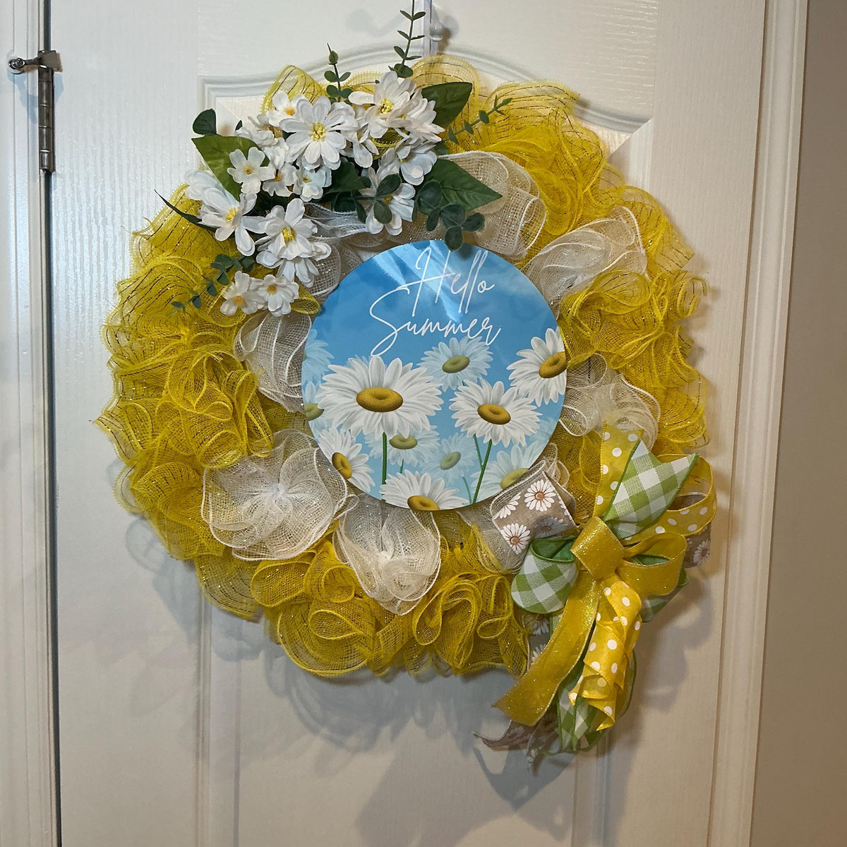 Daisy Hello Summer Wreath, Yellow Farmhouse Front Door Decor