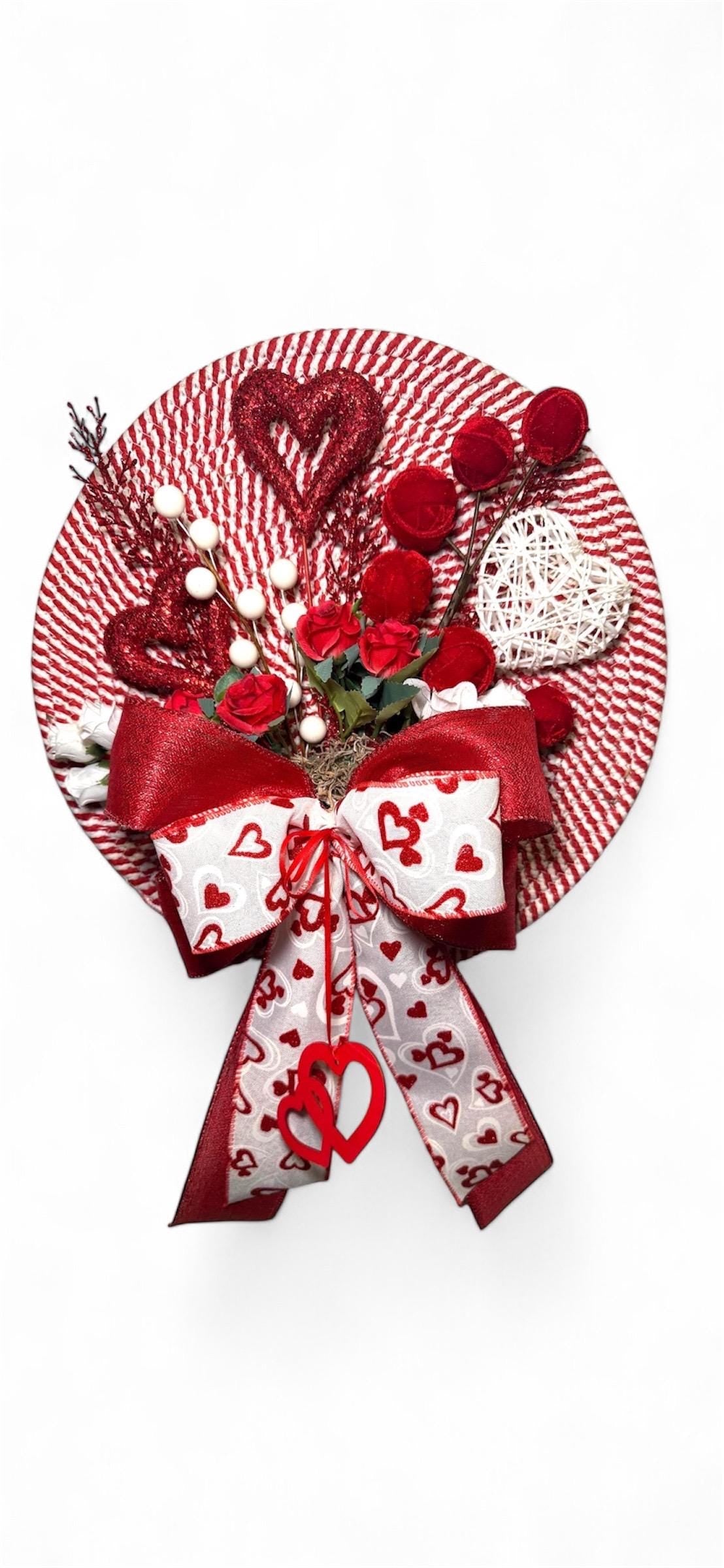 Handmade Valentine Wreath: Red & White Heart Door Decor