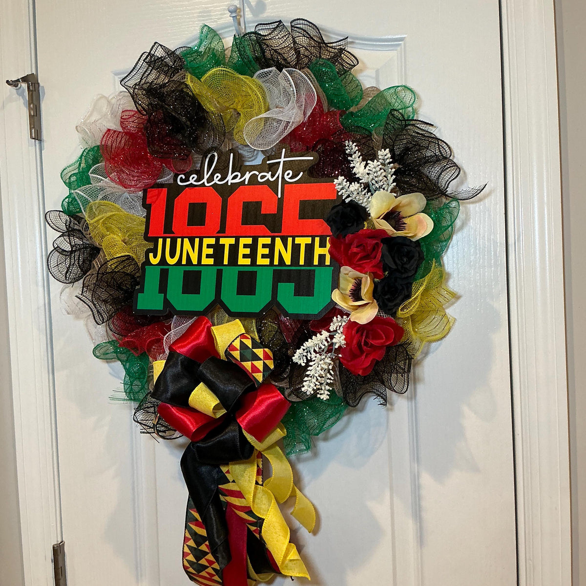 Celebrate 1865 Juneteenth Wreath, Black Red Green African American Decor, Handmade Juneteenth Gift
