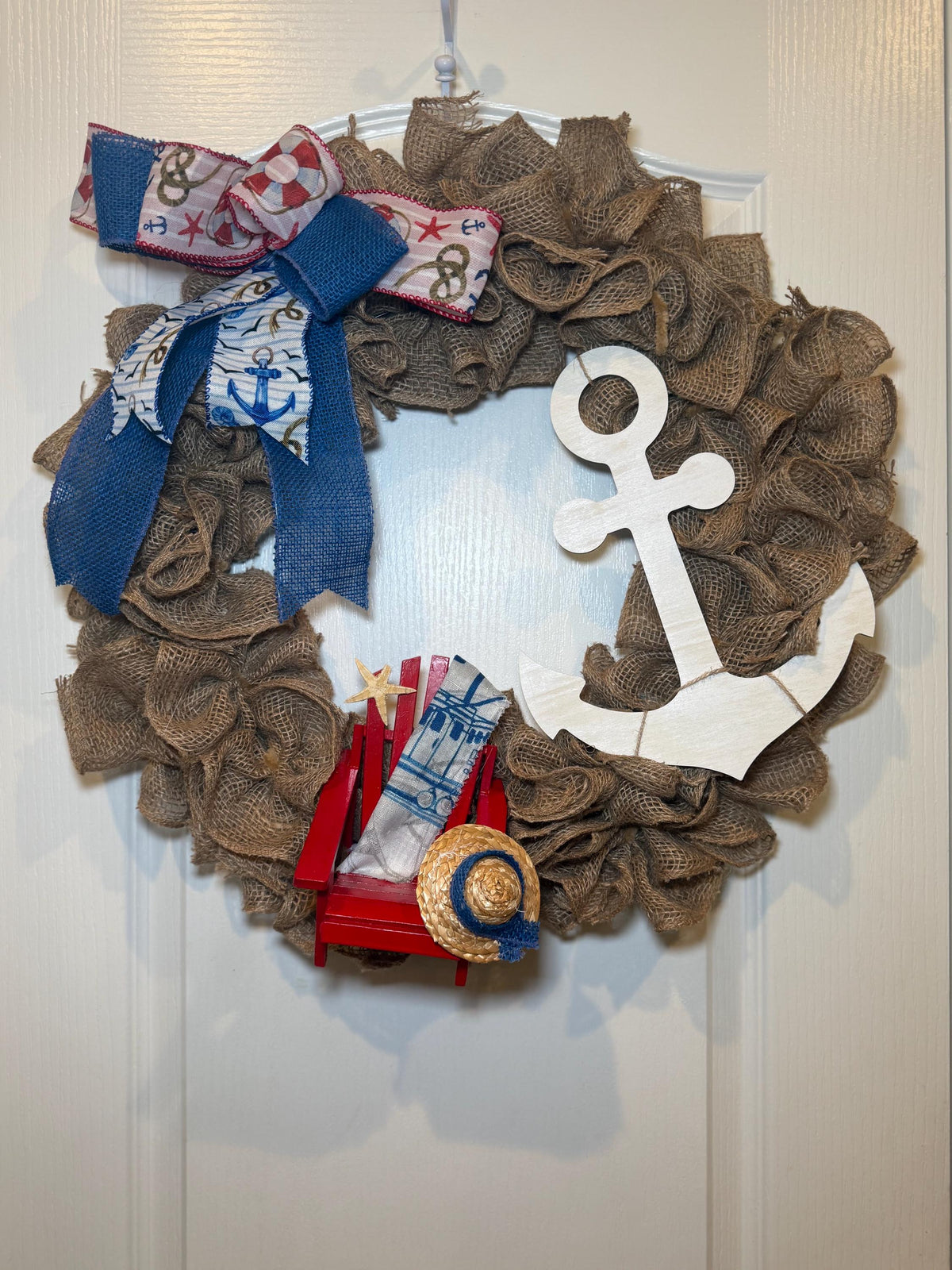 Coastal Burlap Wreath, Nautical Anchor, Adirondack Chair, Beach House Decor