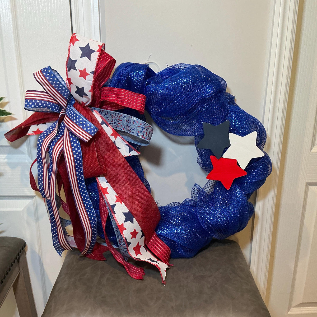 Americana Bundle Set of 2, Land of the Free Americana Swag and Blue Star Wreath, Fourth of July Decor, Red White Blue Handmade Gift