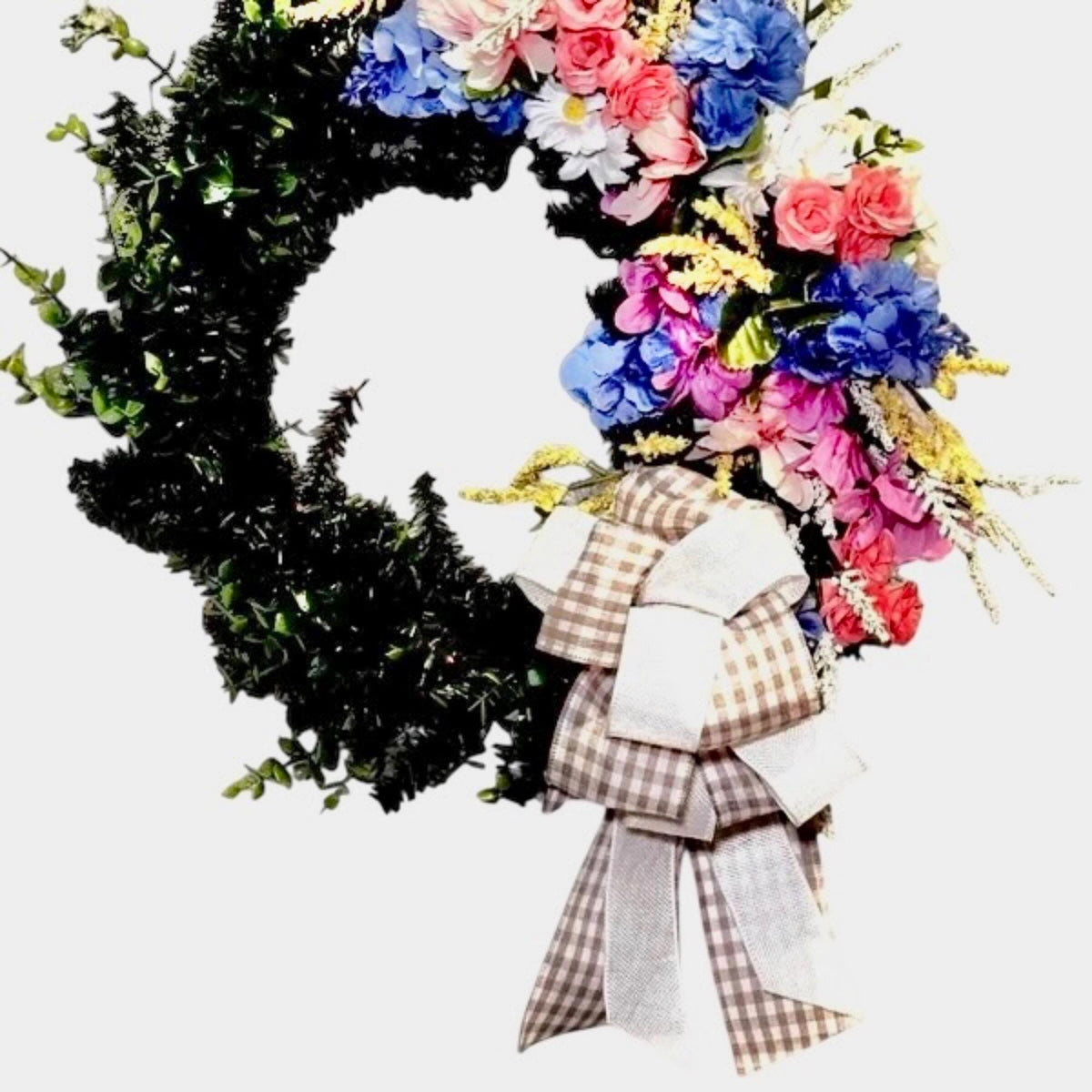 Coral Rose Farmhouse Wreath, Asymmetrical Spring Door Decor, Floral Hanger