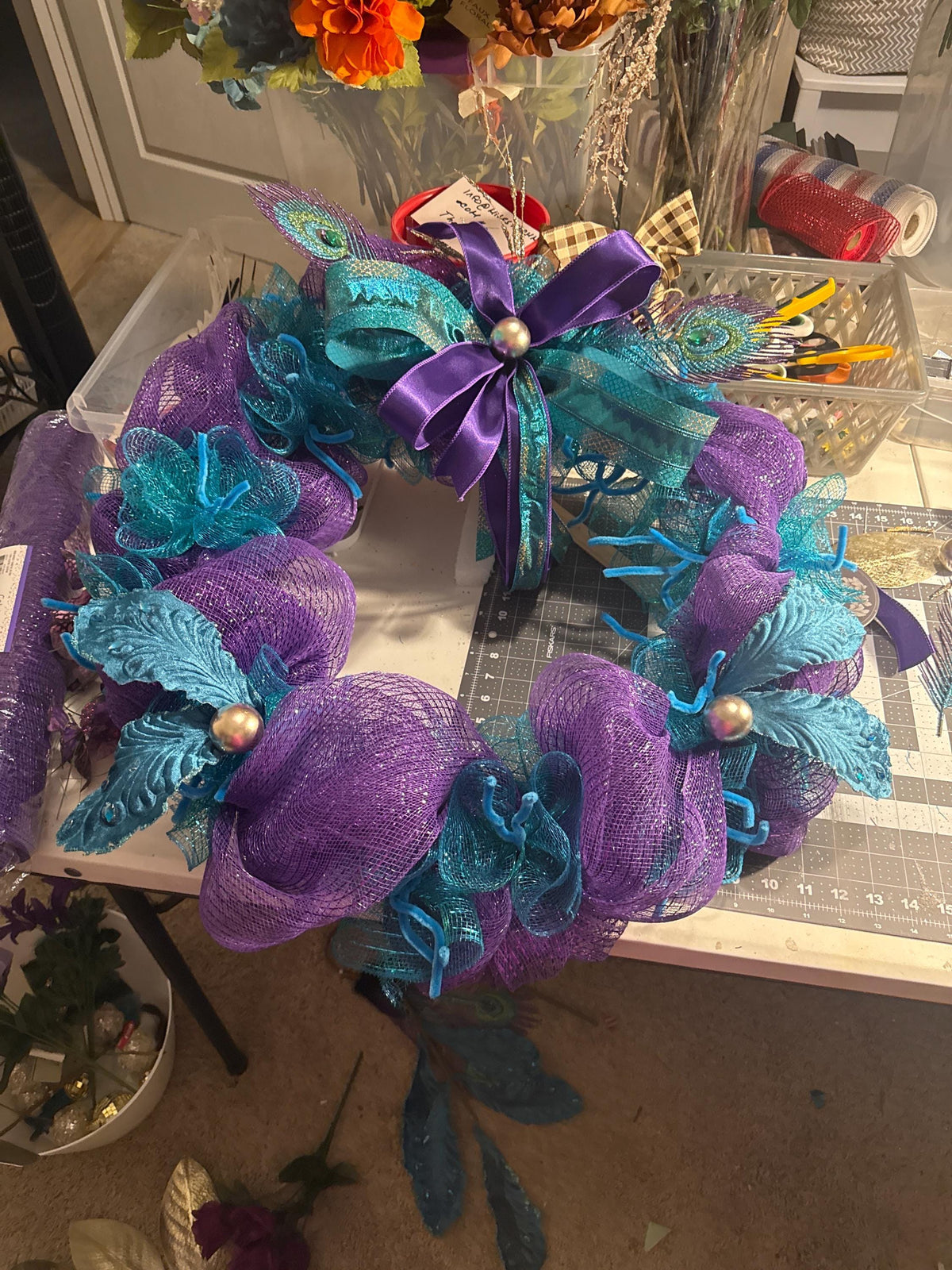 Front Door Wreath, Peacock Feather Wreath, Purple Teal Elegant, Glam  Decor, Feather Door Hanger