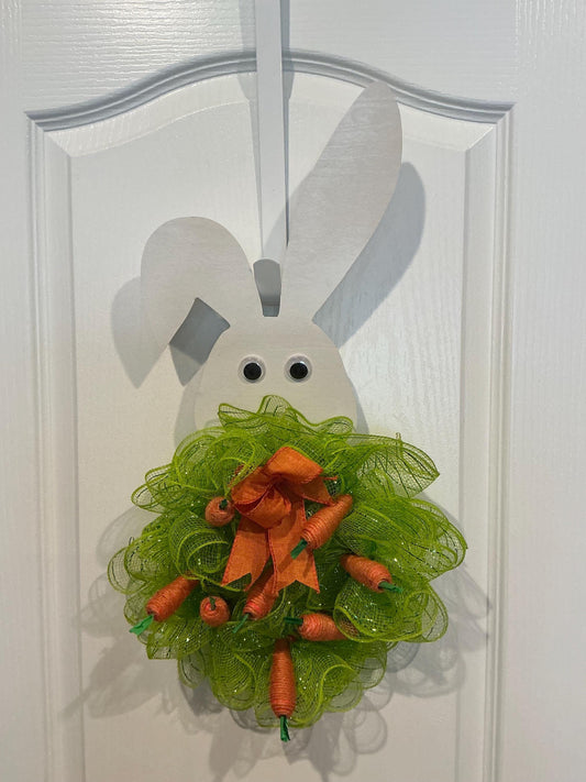 Handmade Easter Bunny Wreath, Carrot Patch Decor, Spring Wall Hanging