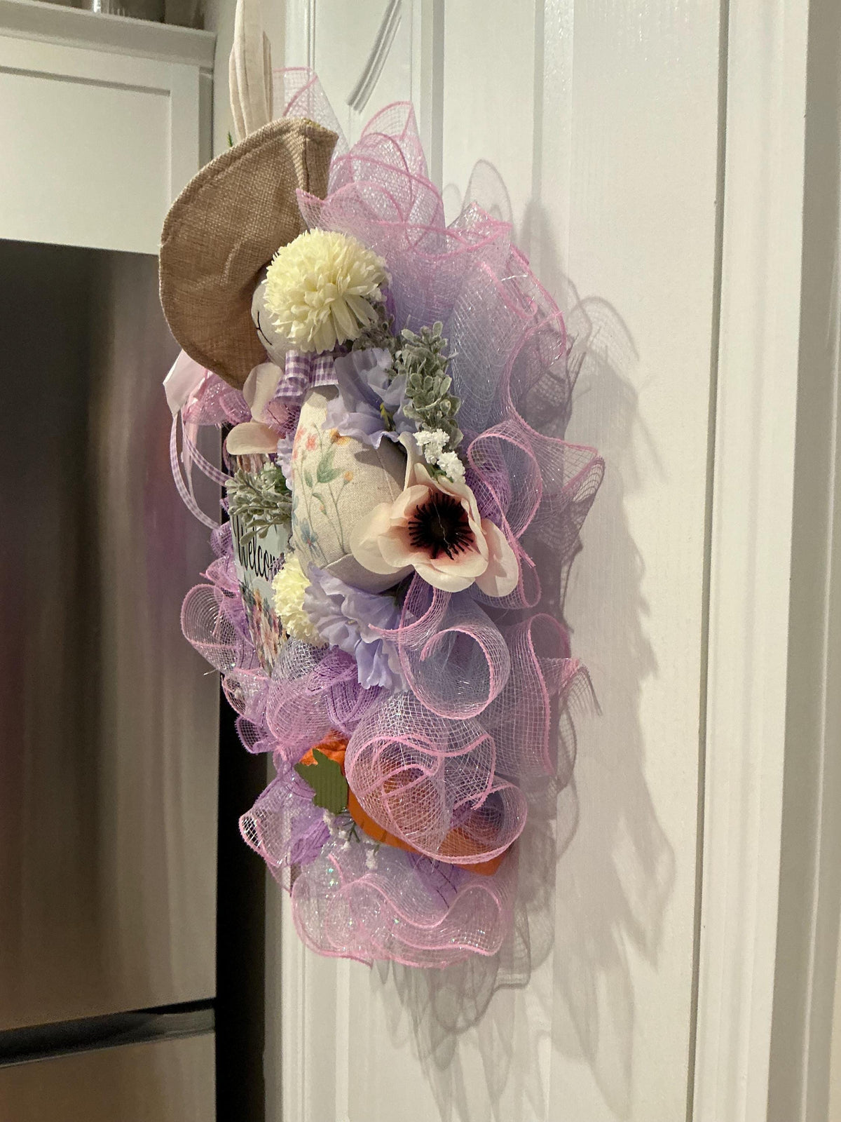 Handmade Easter Bunny Wreath, Lavender Pink Spring Door Decor
