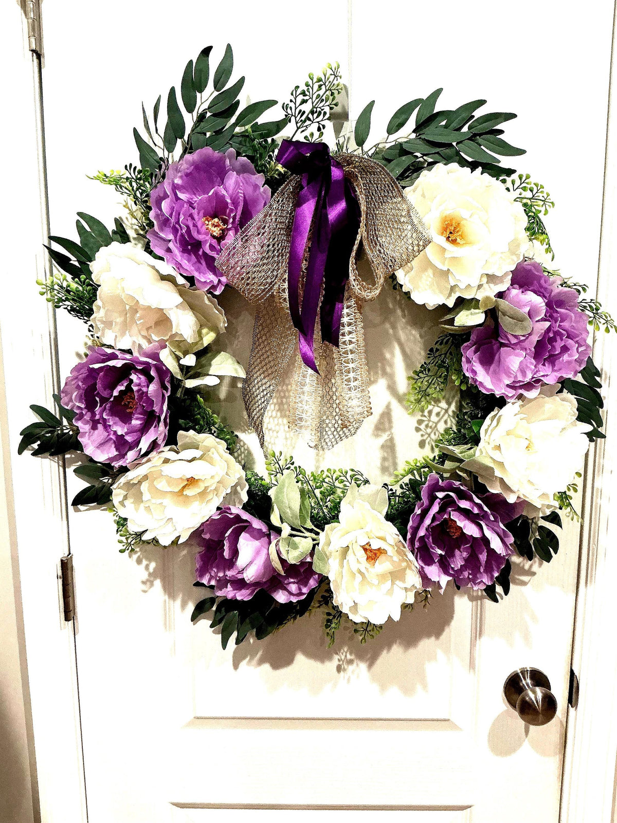 20 Inch Lavender Cream Peony Wreath, Elegant Floral Front Door Decor