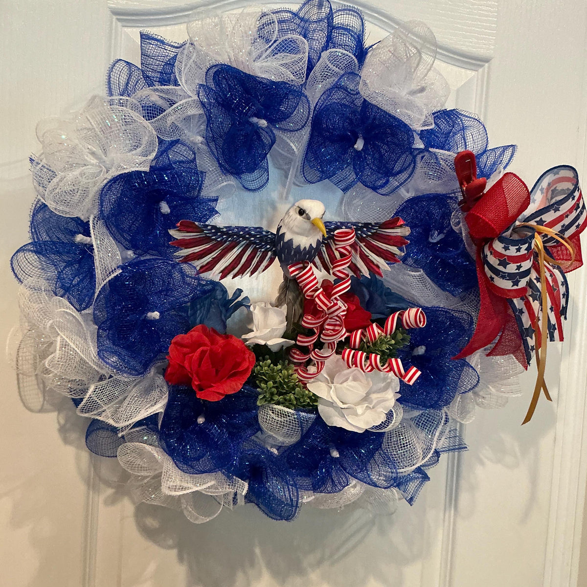 America 250th Anniversary Patriotic Eagle Wreath, Red White Blue Front Door Decor