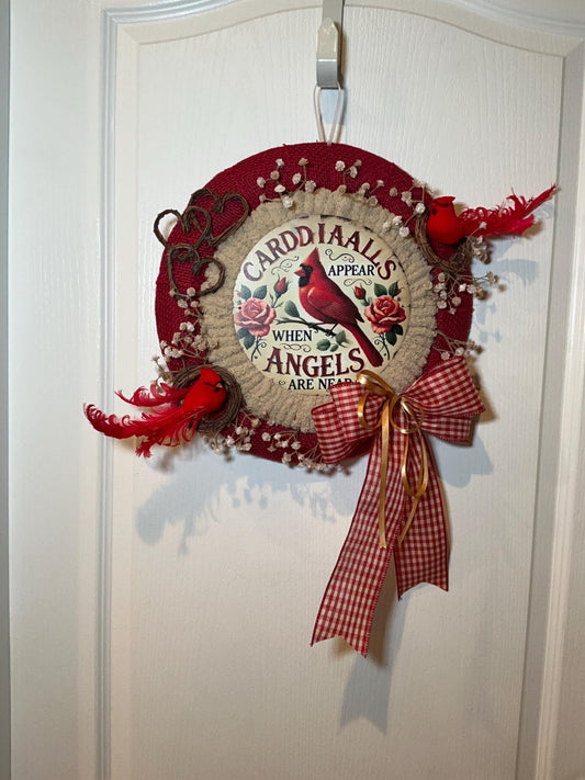 Cardinal Memorial Wreath, Sympathy Faith Gift, Cardinals Appear When Angels Are Near, Front Door Decor.