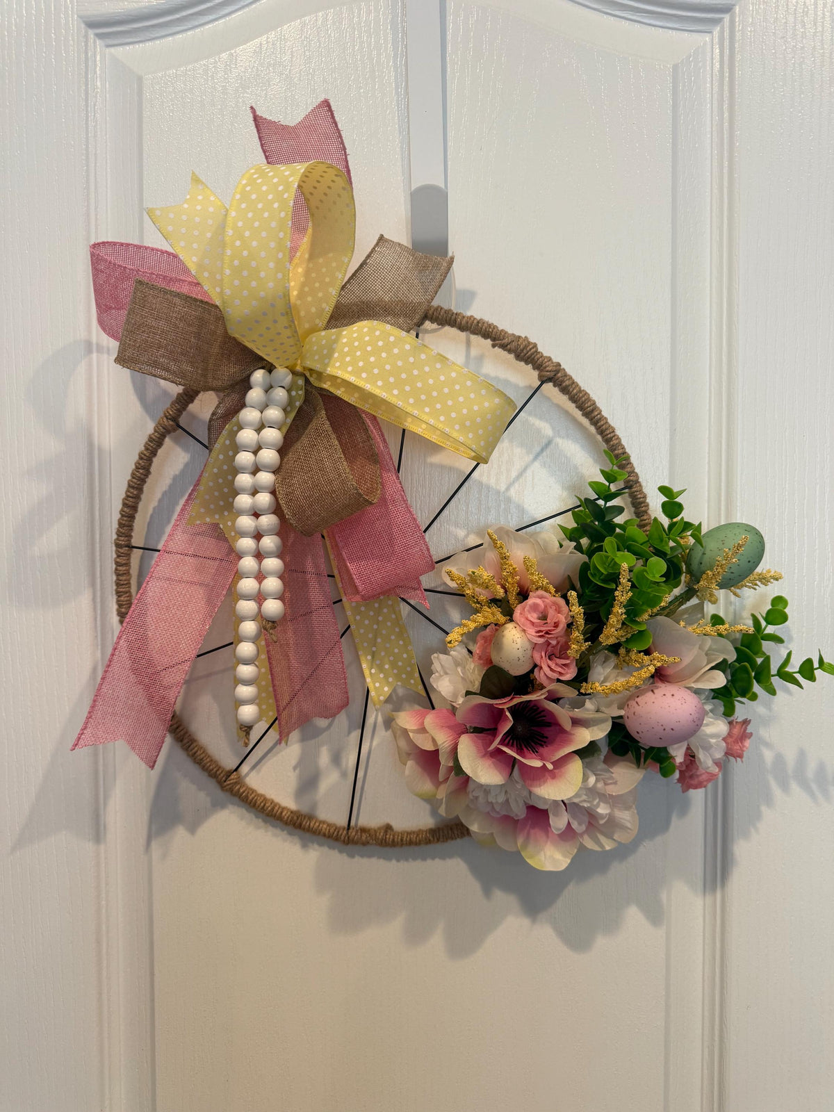 Handcrafted Easter Spoke Wheel Wreath, 14 Inch Farmhouse Spring Door Decor