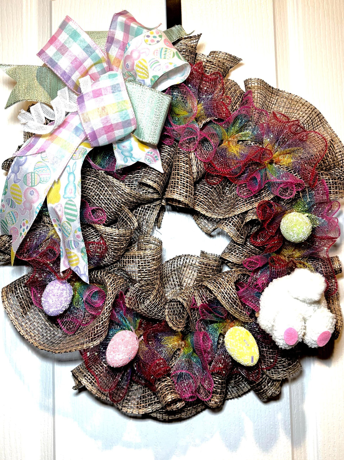 Easter Bunny Butt Wreath, Spring Front Door Decor, Rustic Burlap Easter Decoration