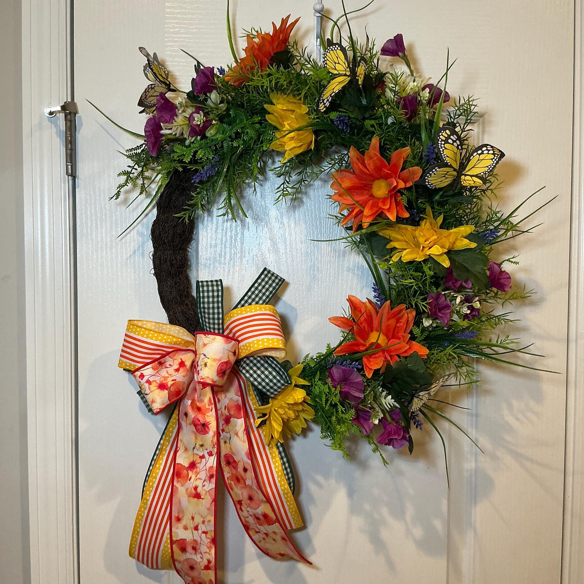 Butterfly Garden Wreath, Monarch Butterfly Decor, Wildflower Front Door Natural Fiber Decor