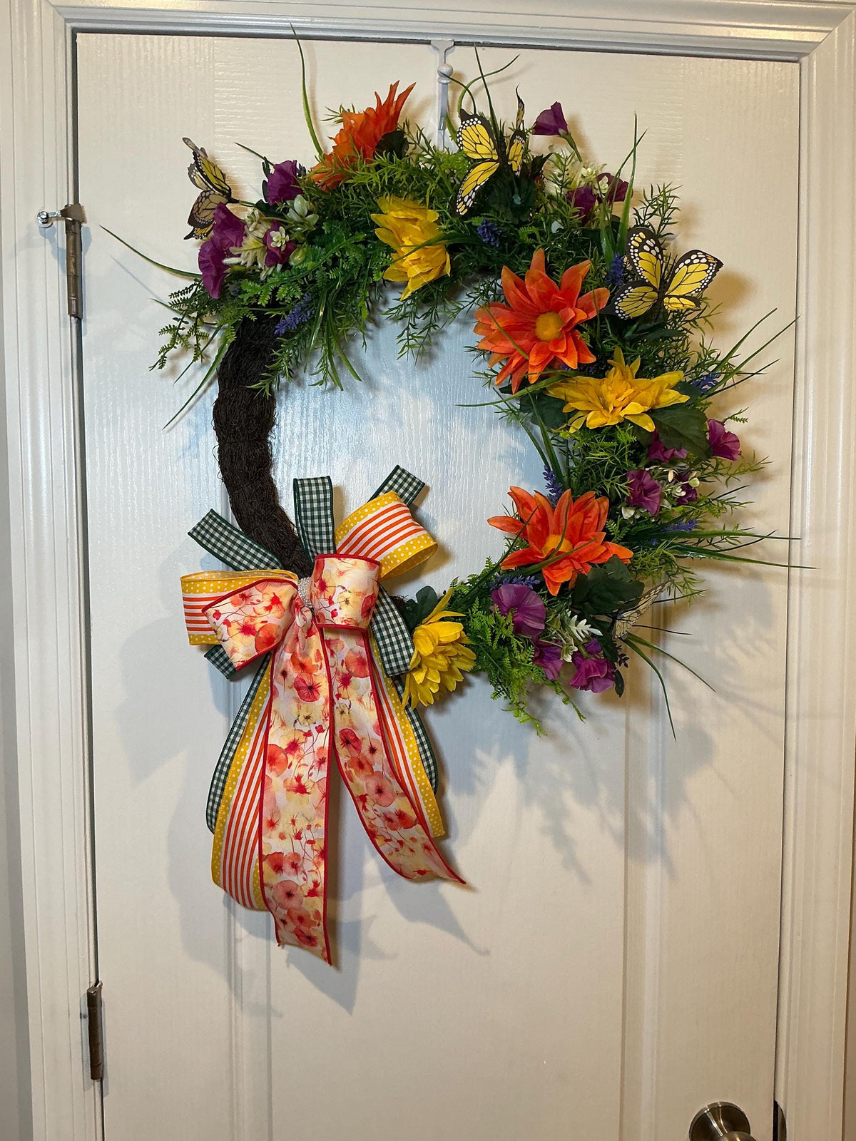 Butterfly Garden Wreath, Monarch Butterfly Decor, Wildflower Front Door Natural Fiber Decor