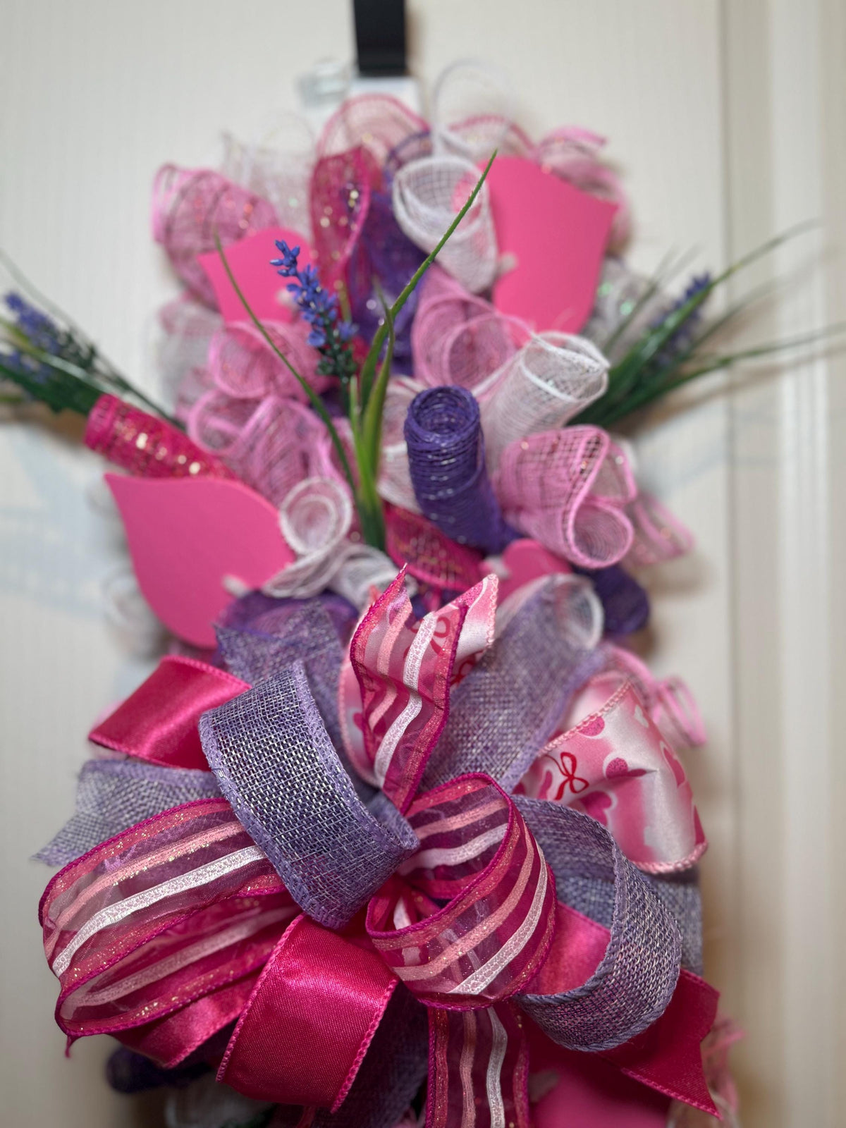 Handmade Pink Purple Front Door Swag, Lavender Floral Decor, 21 Inch Spring Accent