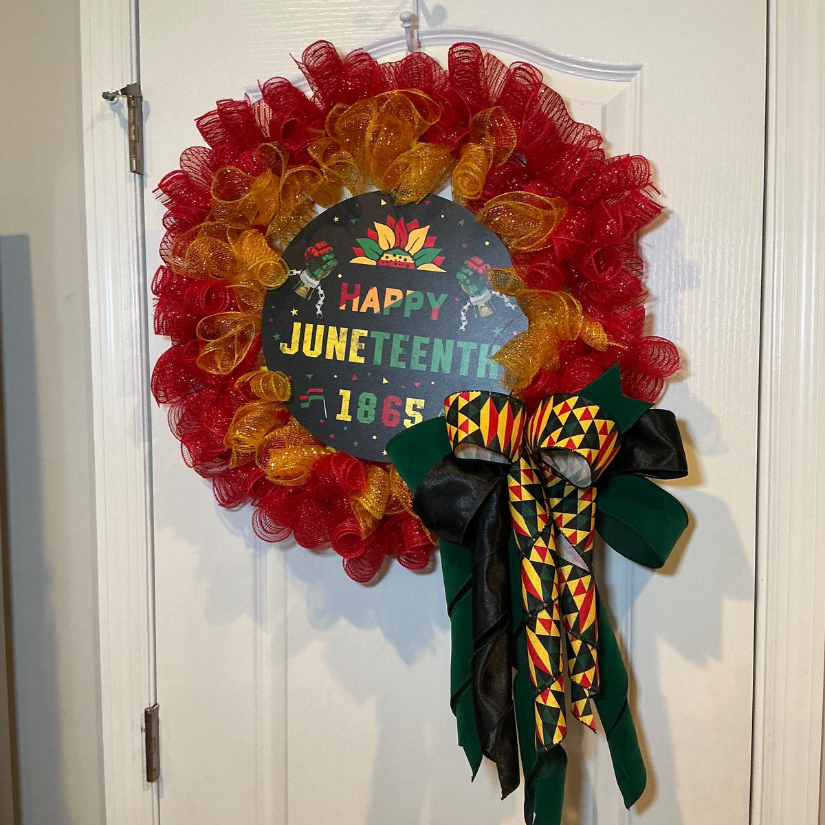 Happy Juneteenth 1865 Wreath, Kente Print Red Gold, African American Heritage June 19 Gift