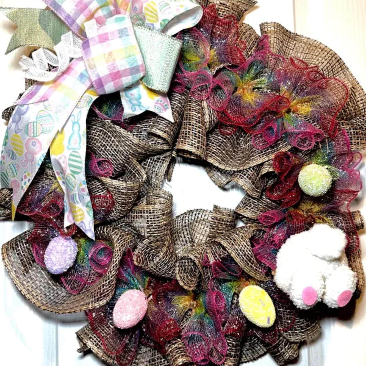 Easter Bunny Butt Wreath, Spring Front Door Decor, Rustic Burlap Easter Decoration