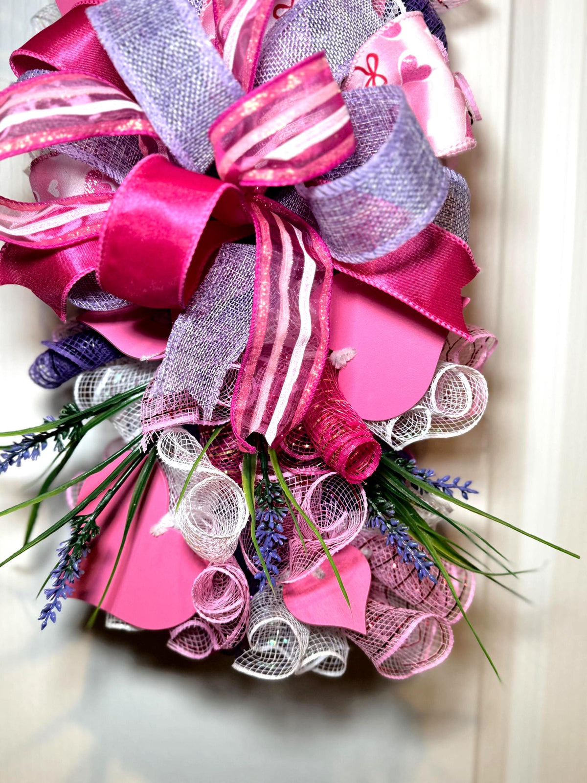 Handmade Pink Purple Front Door Swag, Lavender Floral Decor, 21 Inch Spring Accent