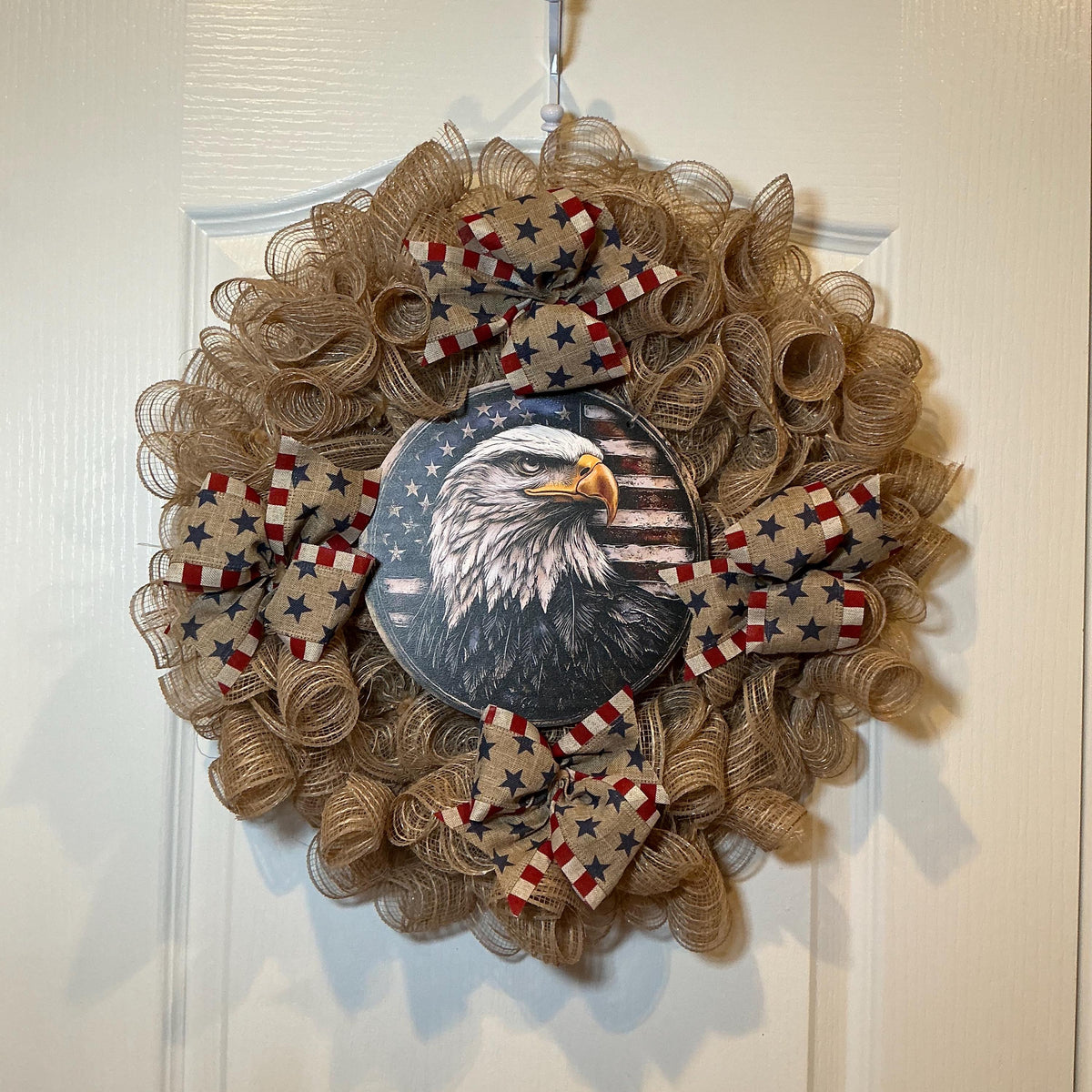 Eagle Portrait Medallion Wreath, Farmhouse Burlap Americana, Fourth of July American Flag Decor