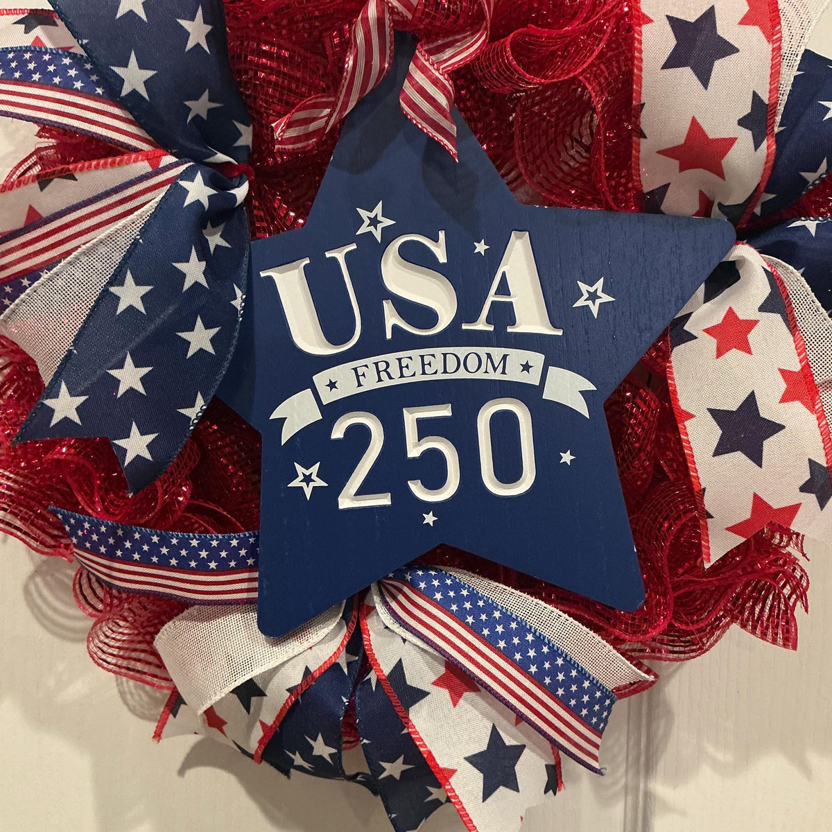 USA 250th Anniversary Wreath, Red White Blue Americana Front Door Decor