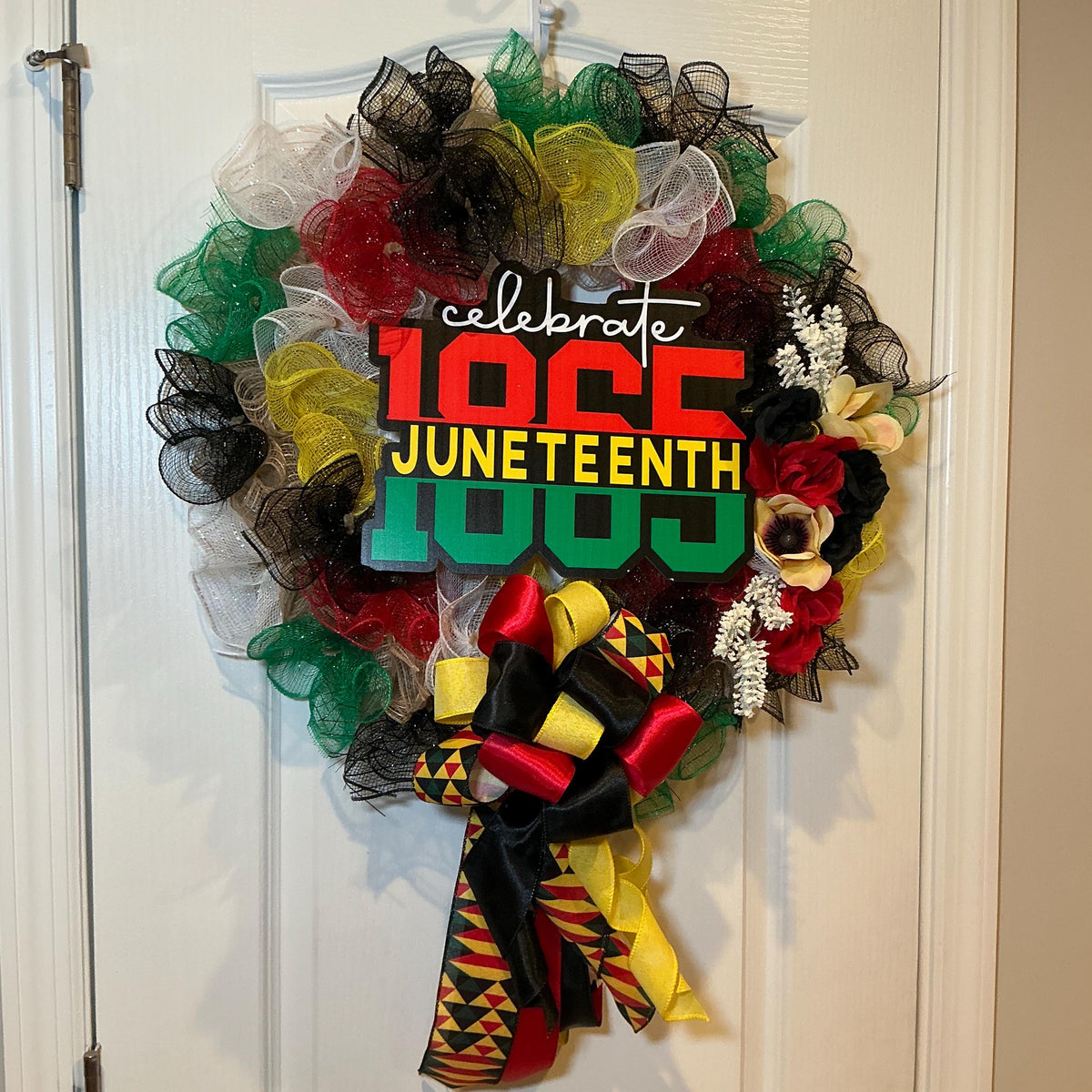 Celebrate 1865 Juneteenth Wreath, Black Red Green African American Decor, Handmade Juneteenth Gift