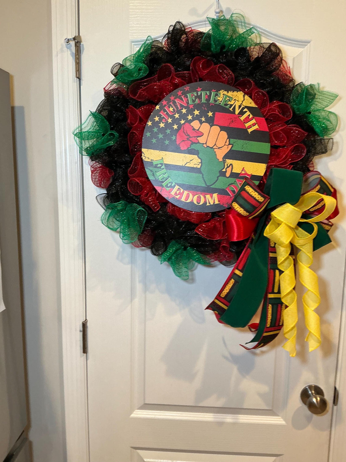 Juneteenth Freedom Day Wreath, Black Red Green Deco Mesh Wreath, Front Door Juneteenth Decor, African American Wreath, Freedom Day Gift