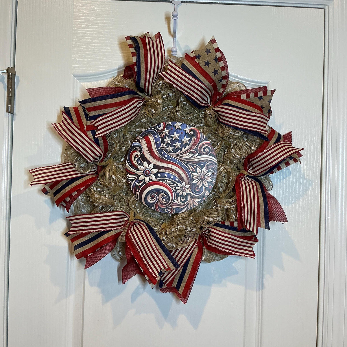 Paisley Star Americana Wreath, Red White Blue Stars and Stripes, Fourth of July Decor