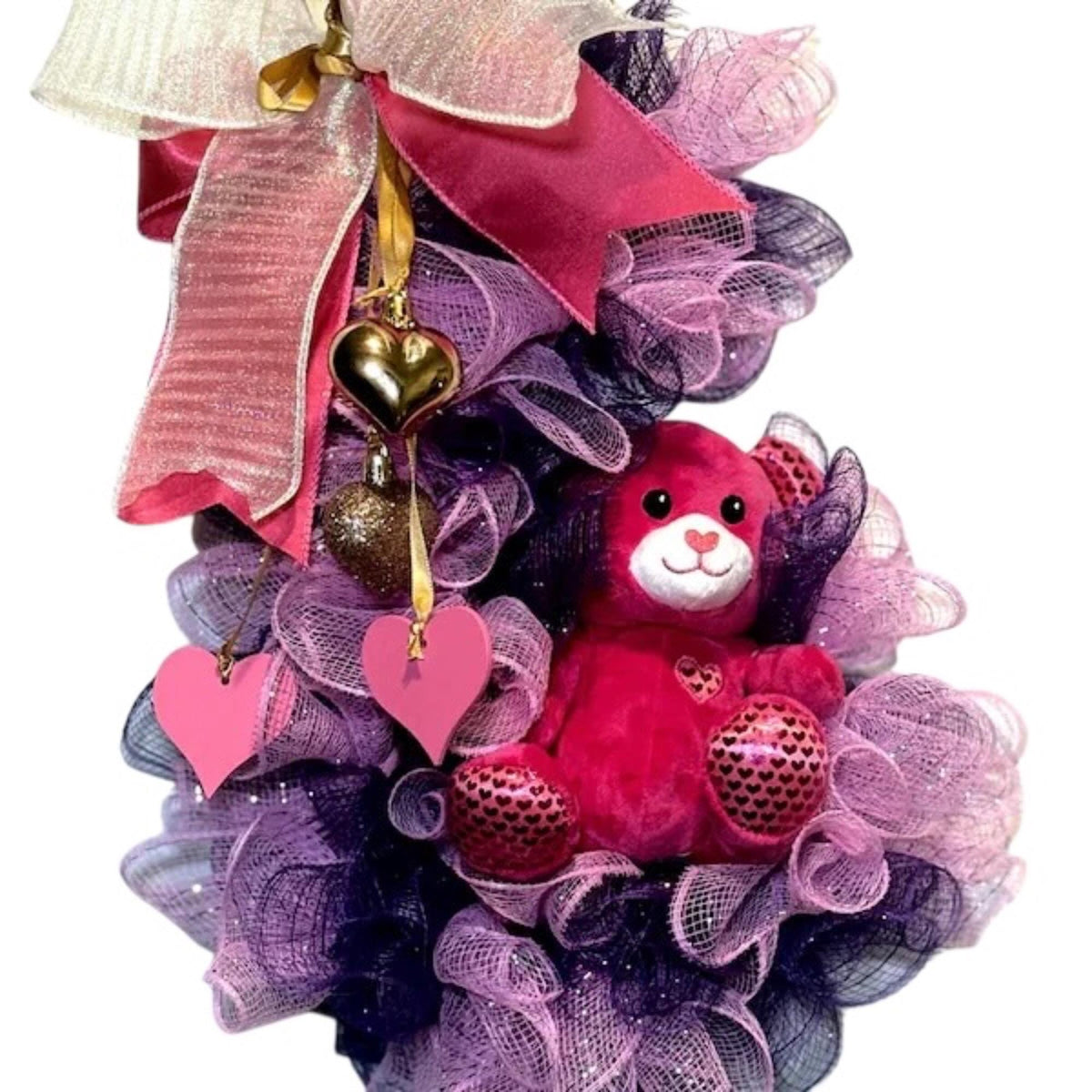 Teddy Bear Valentine's Day Door Hanger, Pink Purple Heart Decor