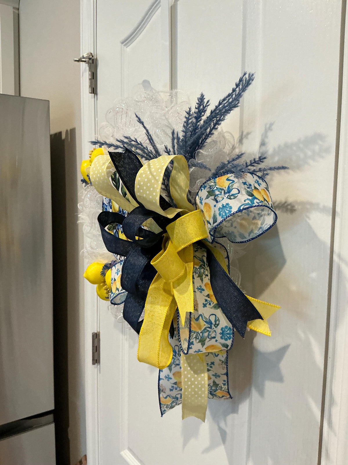 Yellow Navy Lemon Wreath, Door Decor, Tuscan Style Accent