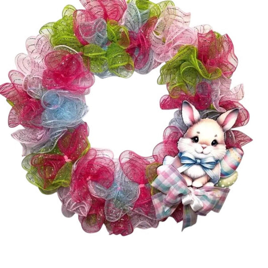 Easter Mesh Wreath /Bunny Easter Front Door Decor / Colorful Spring Wreath/ Handmade Holiday Decoration
