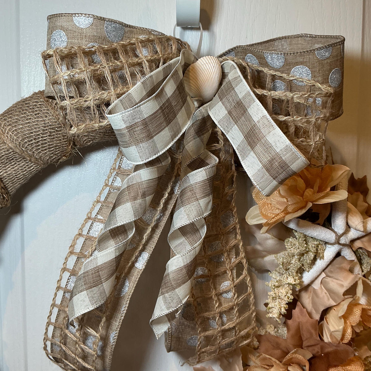 Coastal Burlap Wreath, 18 Inch Starfish Sand Dollar and Sea Turtle Door Decor