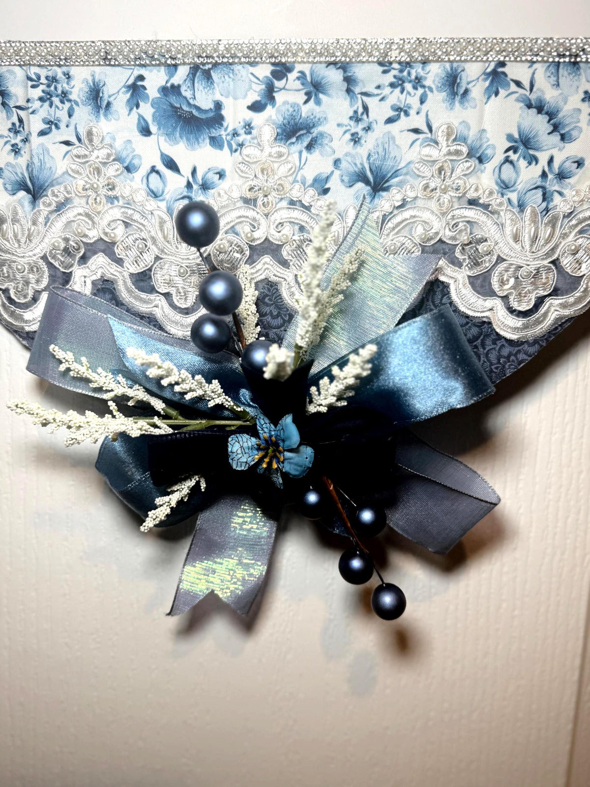 French Country Door Hanger with Blue Welcome Sign and Chinoiserie Florals
