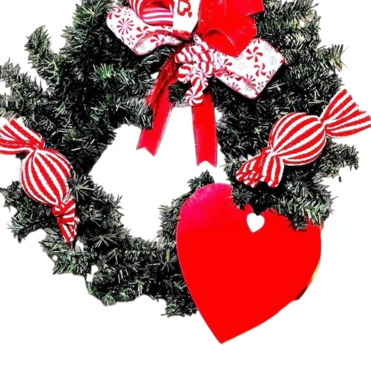 Candy Heart Valentine's Day Wreath, Red and White Door Decor