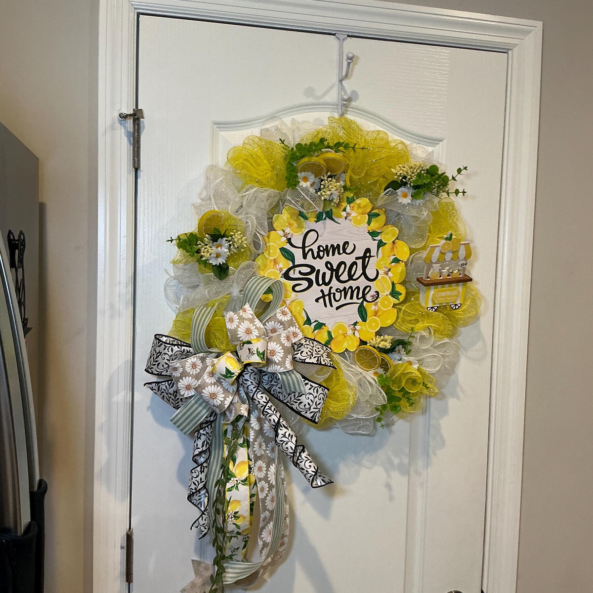 Lemon Deco Mesh Wreath, 18 Inch Home Sweet Home Sign with Daisy Bow