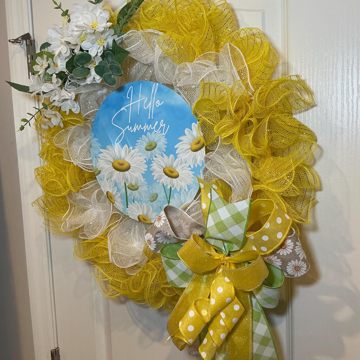 Daisy Hello Summer Wreath, Yellow Farmhouse Front Door Decor