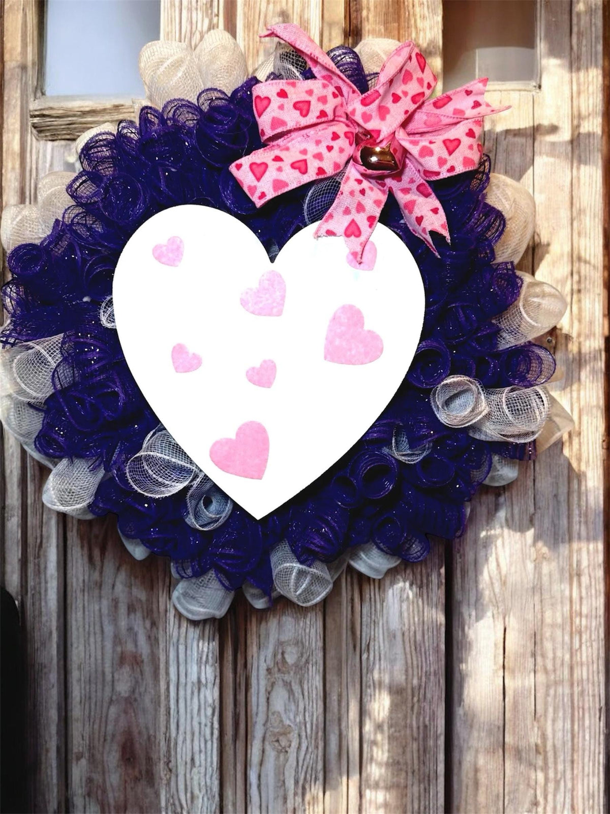 Valentin’s Day Heart Wreath, Purple and  Pink Door Decor , Romantic Mesh Front Door Decoration