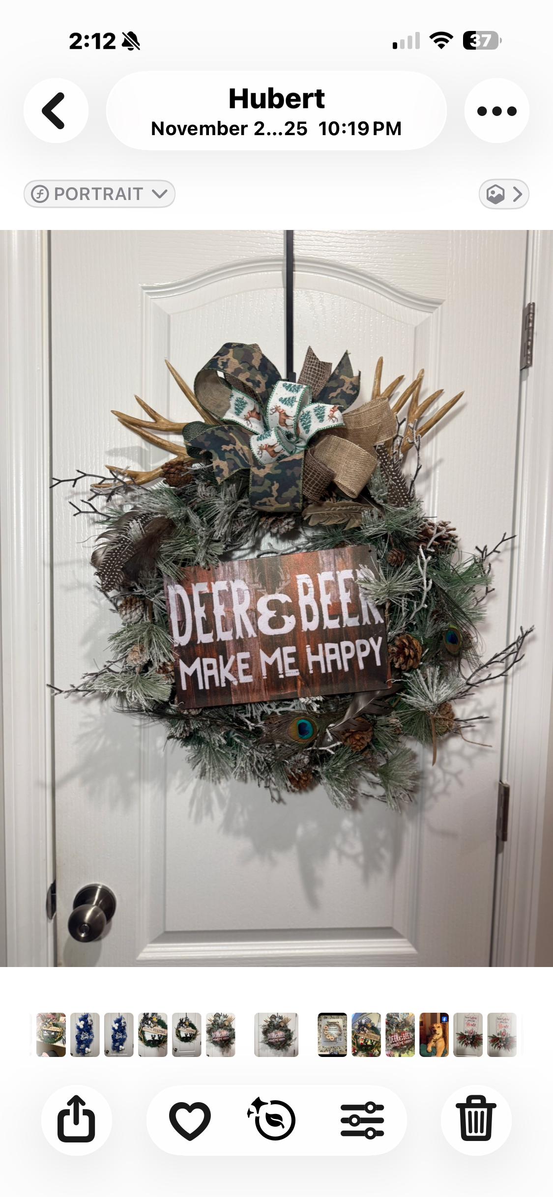Deer and Beer Camo Wreath with Antlers, Hunter Man Cave Decor, Fathers Day Gift