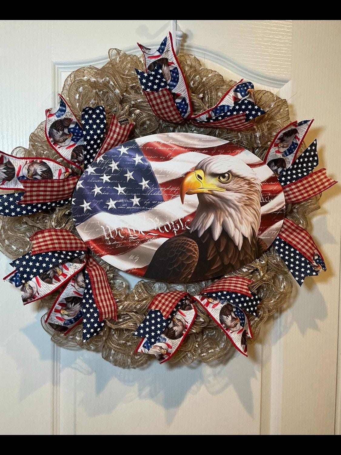 Bald Eagle Wreath, We the People Patriotic Farmhouse, Fourth of July Red White Blue, Memorial Independence Day